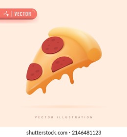 Slice of Pizza with Melted Cheese and Pepperoni Vector Illustration. Pizza Icon and Logo Design. Suitable for Poster Banner and Template.