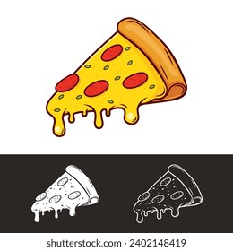 Slice of pizza, Slice of Melted Cheese Pepperoni Pizza, Pizza slice icon vector, Vector art illustration