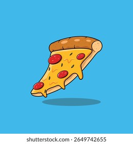 Slice Pizza Melted Floating Cartoon Icon Illustration. Food Object Icon Concept Isolated Premium Vector. Flat Cartoon Style