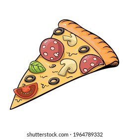 Rebanar pizza mexicana. Ilustración de grabado de color vectorial vintage para afiche, menú, cuadro. Aislado sobre fondo blanco