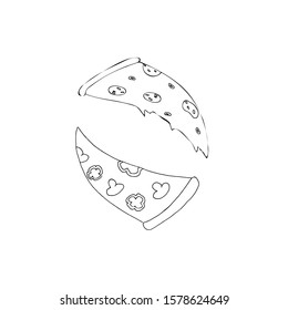 Slice of pizza with mushrooms and pepper. and pepperoni pizza, drawn by hand. Doodle style. Isolated circuit. Vector. Decor element