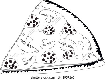 a slice of pizza with mushrooms. sausage and olives