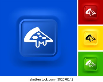 Slice of Pizza on Blue Bevel Square Button