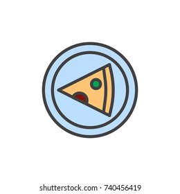 Slice of pizza on pizza board filled outline icon, line vector sign, linear colorful pictogram isolated on white. Italian food menu symbol, logo illustration. Pixel perfect vector graphics