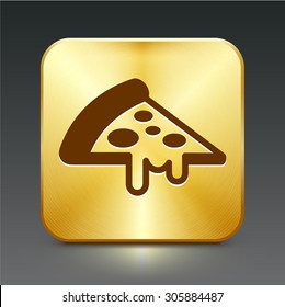 Slice of Pizza on Gold Square Button