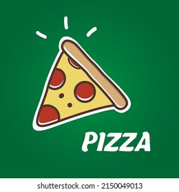 Slice of pizza on green background. Vector illustration.