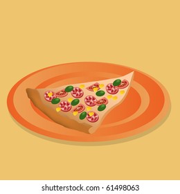 slice of pizza on the orange dish