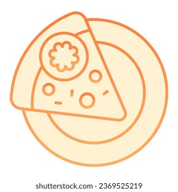 Slice of pizza on a plate flat icon. Fast food orange icons in trendy flat style. Pepperoni gradient style design, designed for web and app. Eps 10