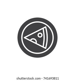 Slice of pizza on plate icon vector, filled flat sign, solid pictogram isolated on white. Italian food menu symbol, logo illustration.