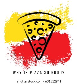 A slice of pizza on a red and yellow brushstrokes