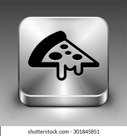 Slice of Pizza on Silver Square Button