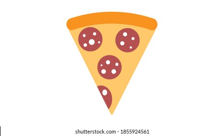 slice of pizza on thin crust, white background, vector illustration. pizza with round pieces of sausage. pepperoni for a snack. delicious fatty pizza. unhealthy fast food snack.