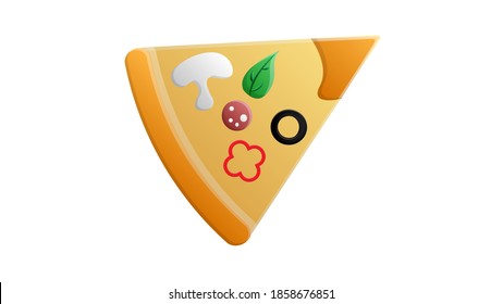 slice of pizza on thin dough, on a white background, vector illustration. pizza stuffed with mushrooms, meat, cheese and herbs, basil. fast food snack.
