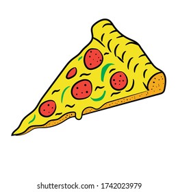 Pizzaausschnitt auf weißem Hintergrund, Zeichnung, Vektorgrafik