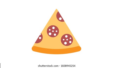 slice of pizza on a white background, vector illustration. appetizing pizza on thin crust stuffed with sausage and cheese. harmful, high-calorie food. fast food lunch, quick snack.