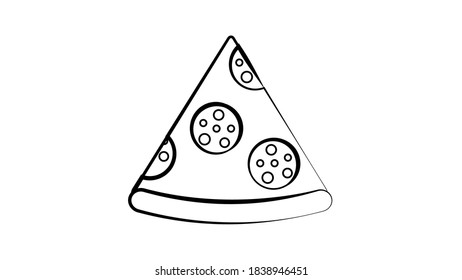 slice of pizza on a white background, vector illustration. appetizing pizza on thin crust stuffed with sausage and cheese. decoration of the kitchen, restaurant and cafe. delicious lunch, fast food.