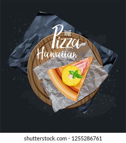 Slice pizza the wood board  Vector illustration  Use for the menu  in the shop  in the bar  the card stickers  Easy to edit 