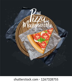 Slice Pizza the wood board Vector illustration  Use for the menu  in the shop  in the bar  the card stickers  Easy to edit  
