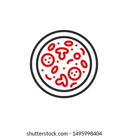 slice of pizza outline flat icon. Single high quality outline logo symbol for web design or mobile app. Thin line sign design pizza logo. Black and red icon pictogram isolated on white background