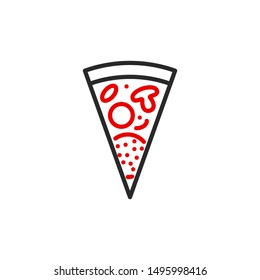 slice of pizza outline flat icon. Single high quality outline logo symbol for web design or mobile app. Thin line sign design pizza logo. Black and red icon pictogram isolated on white background