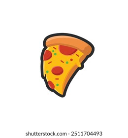 slice of pizza in outline flat vector design.