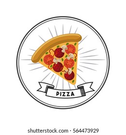 slice of pizza over white background. fast food concept. colorful design. vector illustration