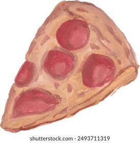 Slice of pizza pasta watercolor painting