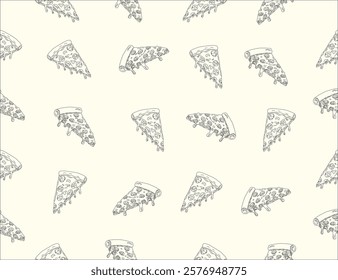 slice of pizza.  Pizza pattern background. Pizza Slices Pattern background. Pizza seamless pattern for restaurant packaging background. Junk food seamless pattern.