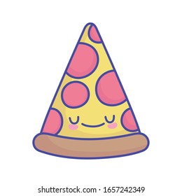 slice pizza pepperoni cartoon food cute vector illustration flat style icon