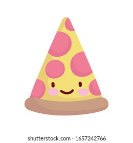 slice pizza pepperoni cartoon food cute vector illustration line and fill style