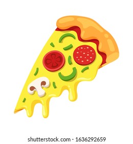 Slice of pizza pepperoni isolated on white background. Fast Food Icon. Design element for label and poster. Advertising for your restaurant business. Vector illustration.