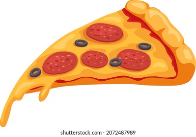 Slice of pizza, pepperoni and italian meal. Portion of pizza italian, pepperoni food meal with cheese, vector illustration