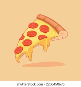 Slice of Pizza Pepperoni Salami Isolated. Vector Illustration.