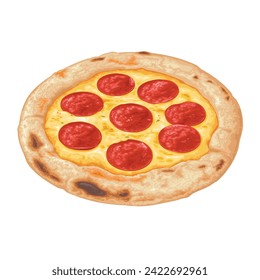 Slice pizza pepperoni. Top view. Vector color realistic illustration for poster, menu, box, web. Icon isolated on white