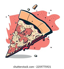 a slice of pizza with pepperoni and pizza, vector art