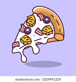 Pizzaseil mit Ananas und Speck auf Cartoon-Art, Vektorgrafik