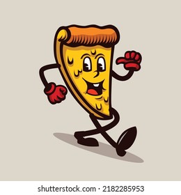 Slice of Pizza Retro Mascot Illustration