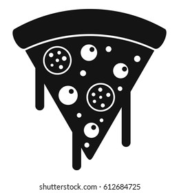 Slice of pizza with salami and melted cheese icon. Simple illustration of slice of pizza with salami and melted cheese vector icon for web