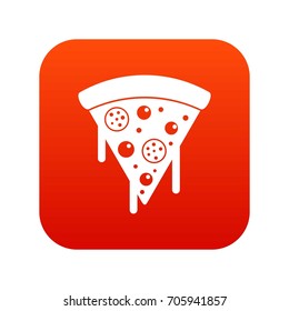 Slice of pizza with salami and melted cheese icon digital red for any design isolated on white vector illustration