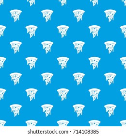 Slice of pizza with salami and melted cheese pattern repeat seamless in blue color for any design. Vector geometric illustration