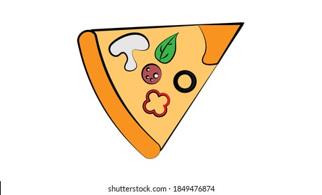 Slice of pizza with salami olive and meadow . Vector clip art fast food illustration.