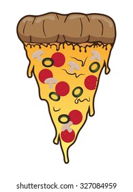 Slice of pizza with salami olive and meadow . Vector clip art fast food illustration