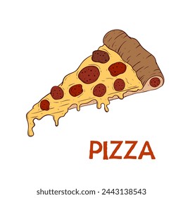 A slice of pizza with salami. Vector clipart