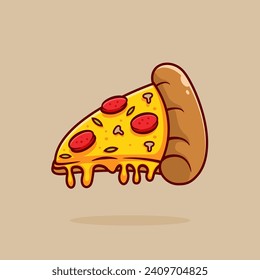 Slice of pizza with sausage and mushroom toppings and melted cheese, vector illustration icon. Typical Italian junk food design designed in flat cartoon style.