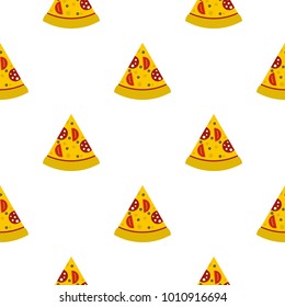 Slice of pizza with sausage and tomatoes pattern seamless flat style for web vector illustration