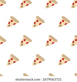 Slice of pizza. Seamless pattern. Hand drawn vector illustration on white background.
