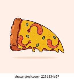 A slice of pizza with shrimps on it vector illustration