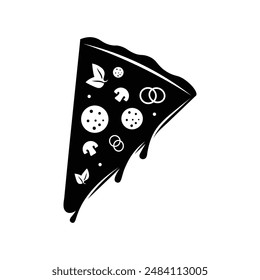 Slice of pizza silhouette with tomato and cheese hand drawn vector illustration. suitable for pizza logo template