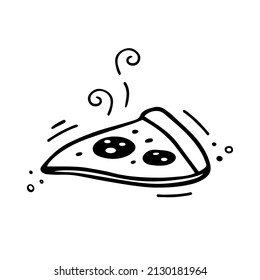 Slice of pizza. Sketch of pizza. Hand drawn fast food illustration in doodle style.