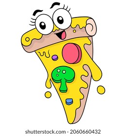 slice of pizza sprinkled with mayonnaise that is delicious to eat, vector illustration art. doodle icon image kawaii.